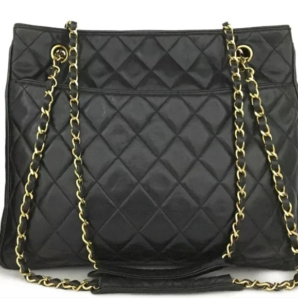 CHANEL CC Logo Lambskin Chain Large Shoulder Tote Bag - Picture 2 of 12